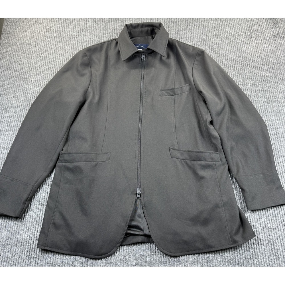 Haggar Euro Jacket Mens Medium Black Polyester Zip Front Sport Coat Casual EUC